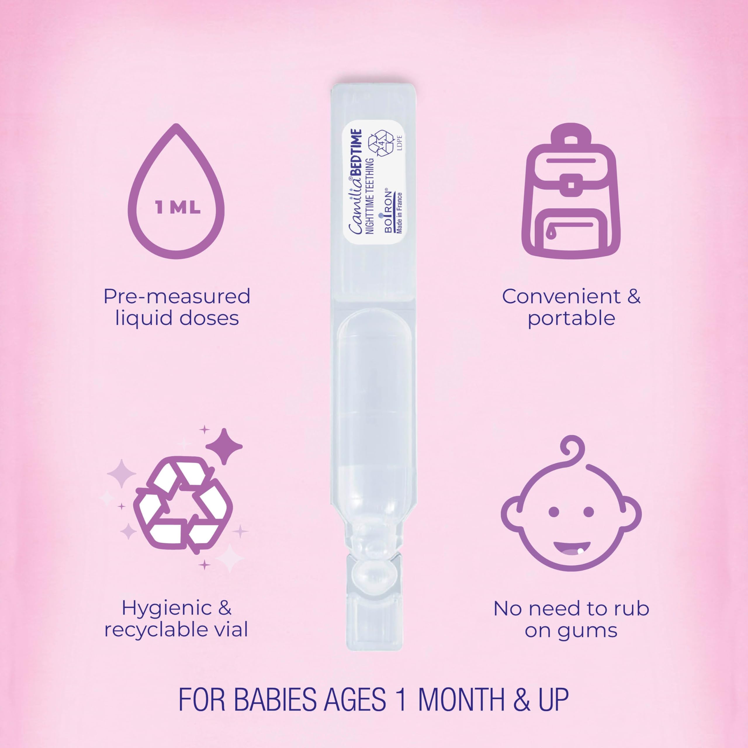 Boiron Camilia Bedtime Liquid Doses for Nighttime Teething Relief, Painful Gums, Restlessness, and Irritability - 30 Count