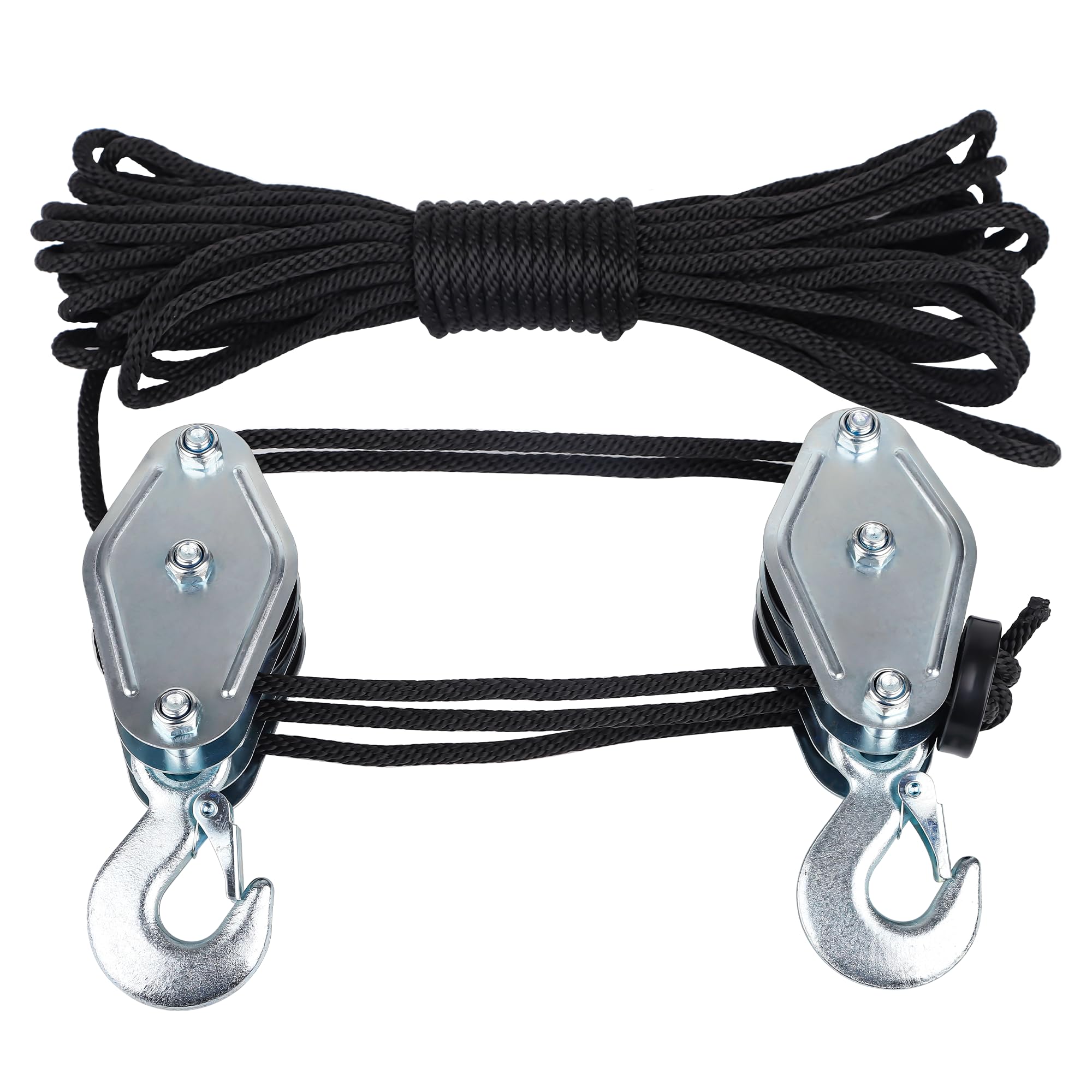 Photo 1 of Block and Tackle Pulley System,Upgraded 3-Wheel Rope Pulley Hoist with Bearing,2000 LBS Breaking Strength Heavy Duty Pulley,50 Ft Rope Hoist,6:1 Lifting Power for Hunting,Heavy Lifting (3-Wheel 50Ft)
