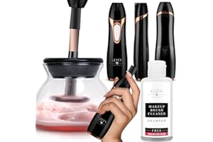 Kleem Organics Electric Makeup Brush Cleaner Machine with FREE Makeup Cleaner Shampoo - Automatic Cleaning, Spinning Dryer, Black, Dual-fiber Bristles, For Eyeshadow, Foundation