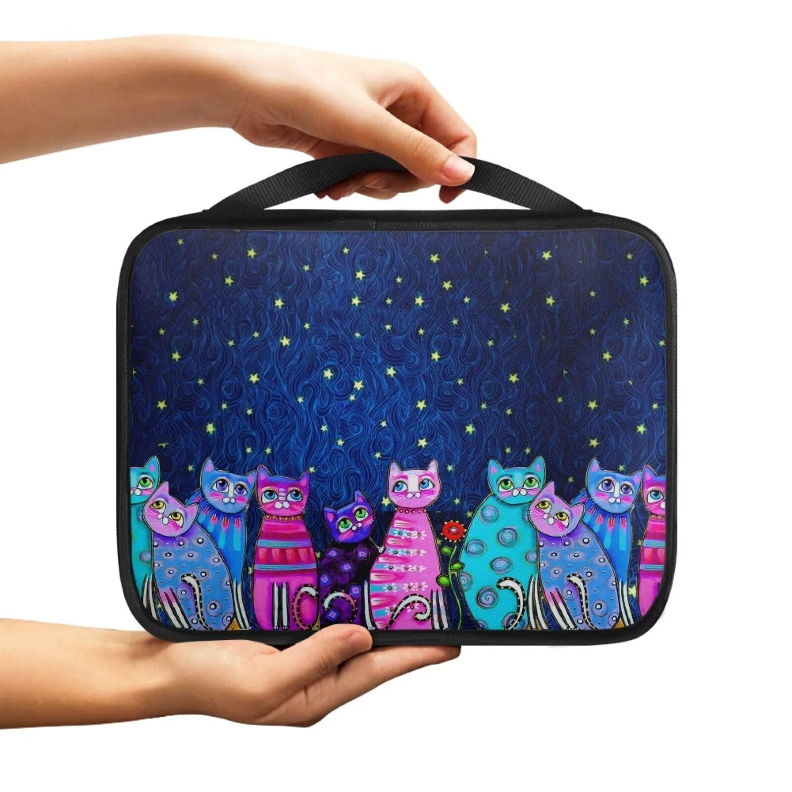 NETILGEN Carrying Church Bag Zipper Bible Cover Carrying Case Polyester Bible Book Cover Travel Bag Passport Holder Gift for Women Kids, Starry Sky Cat
