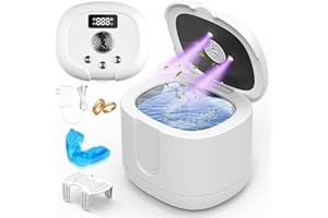 AVCNUJ Ultrasonic Cleaner, 47KHz Retainer Cleaner Machine with 3/6/8/10 Min Cleaning Times & LED Light & Drying, 200ml Portable Cleaner for Retainer, Aligner, Jewelry, Ring