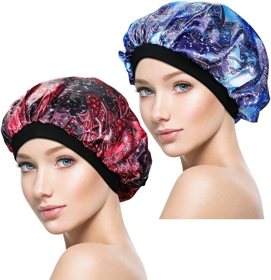2 Pieces Soft Sleep Cap – Night Satin Bonnet with Wide Premium Elastic Band for Women