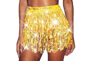 TWINKLEDE Boho Sequin Fringe Skirt New Year Eve Tassel Belly Dance Skirts Hip Scarf Rave Party Belts Skirt for Women