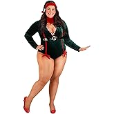 Women's Full Figure Sexy Santa Elf Costume, Plus Size Halloween Outfit with Hat