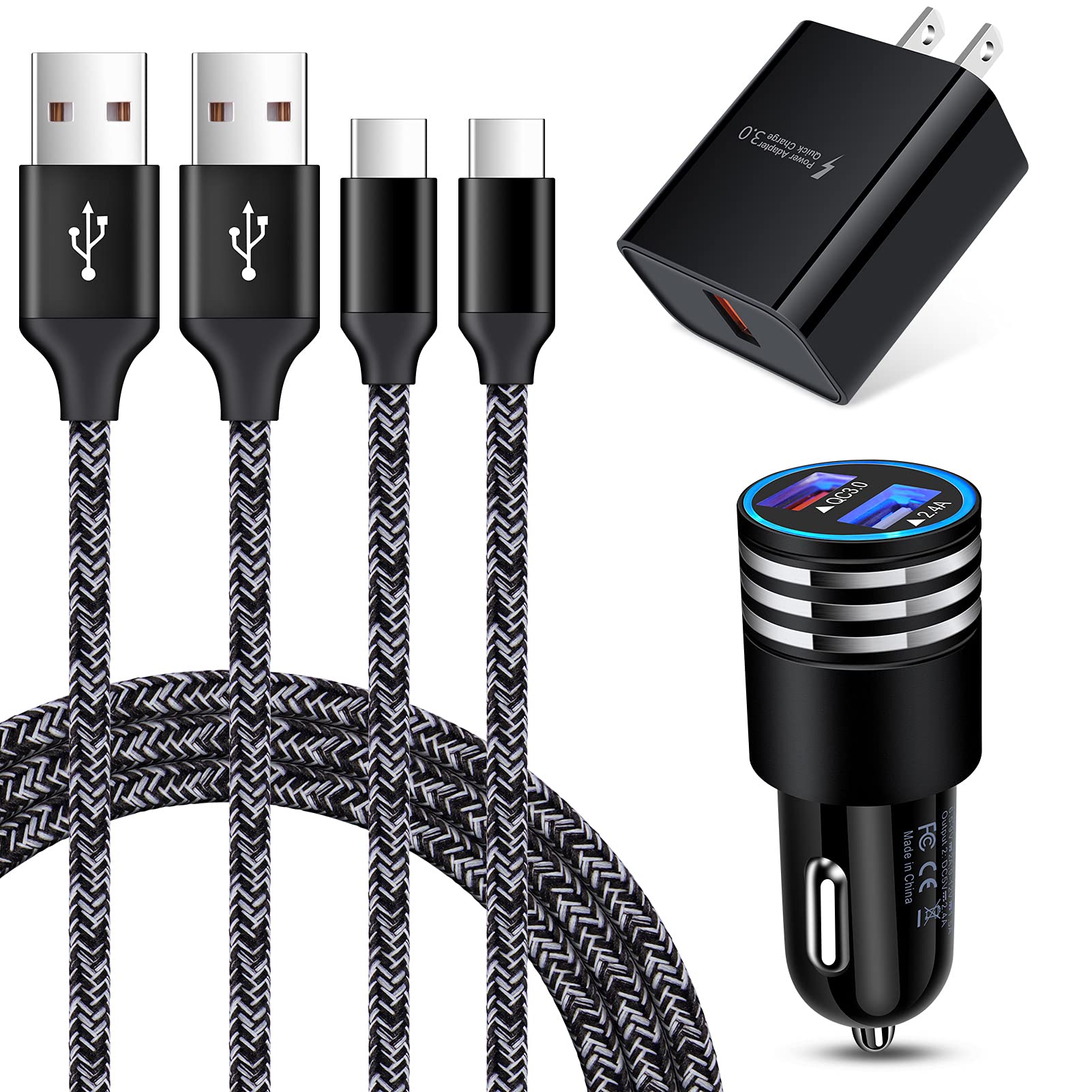 USB C Fast Charger for Samsung Galaxy S26/S25/S24/S23/S22/S21 Ultra/S20 Note20 A17 A56 A16 A35 A54 A13 A53 A12 A32 A21 A51 A71 A50 S10 S9 S8,Quick Charge 3.0 Wall Charger Car Adapter 6FT Type C Cable