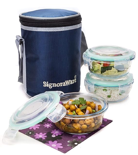signoraware director glass lunch box with bag 581