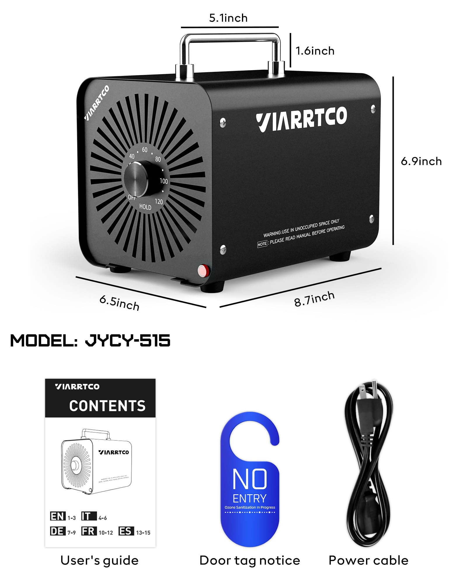 VIARRTCO Ozone Machine Generator 40,000mg/h 8000 Sq. Ft. Ozone Machine Odor Removal for Home and Car with 120min timer All Metallic Black