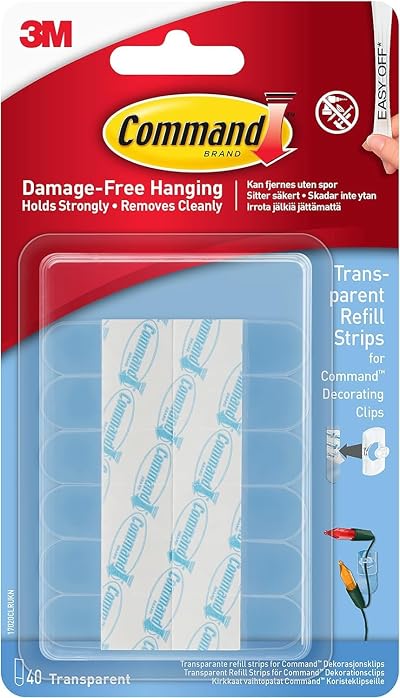 Command Clear Refill Strips Mini 40Strips/PK/12PK/CS - Decorating Clips
