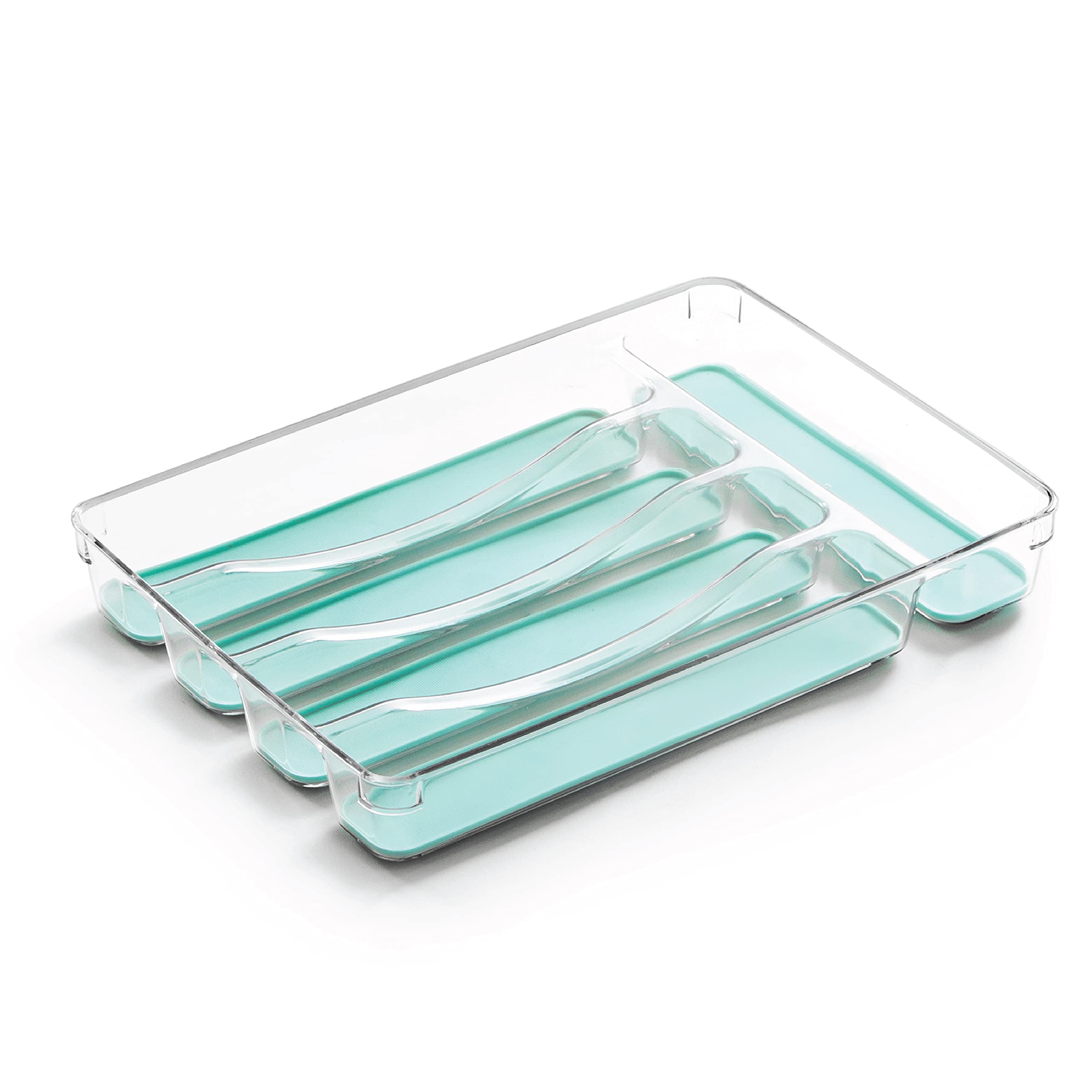 BINO 5-Slot Silverware Organizer for Drawer | Plastic Utensil Organizer for Kitchen Drawers | Silverware Tray for Drawer Organization | Utensil Kitchen Drawer Organizer w/Grip Lining (Aqua)