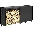 Lifewit 8 FT Firewood Rack with Waterproof Cover, Heavy Duty Wood Rack for Indoor and Outdoor, Fire wood Storage Rack with Side Pocket, Log Racks for Firewood, Wood Pile Stacker Firewood Holder, Black