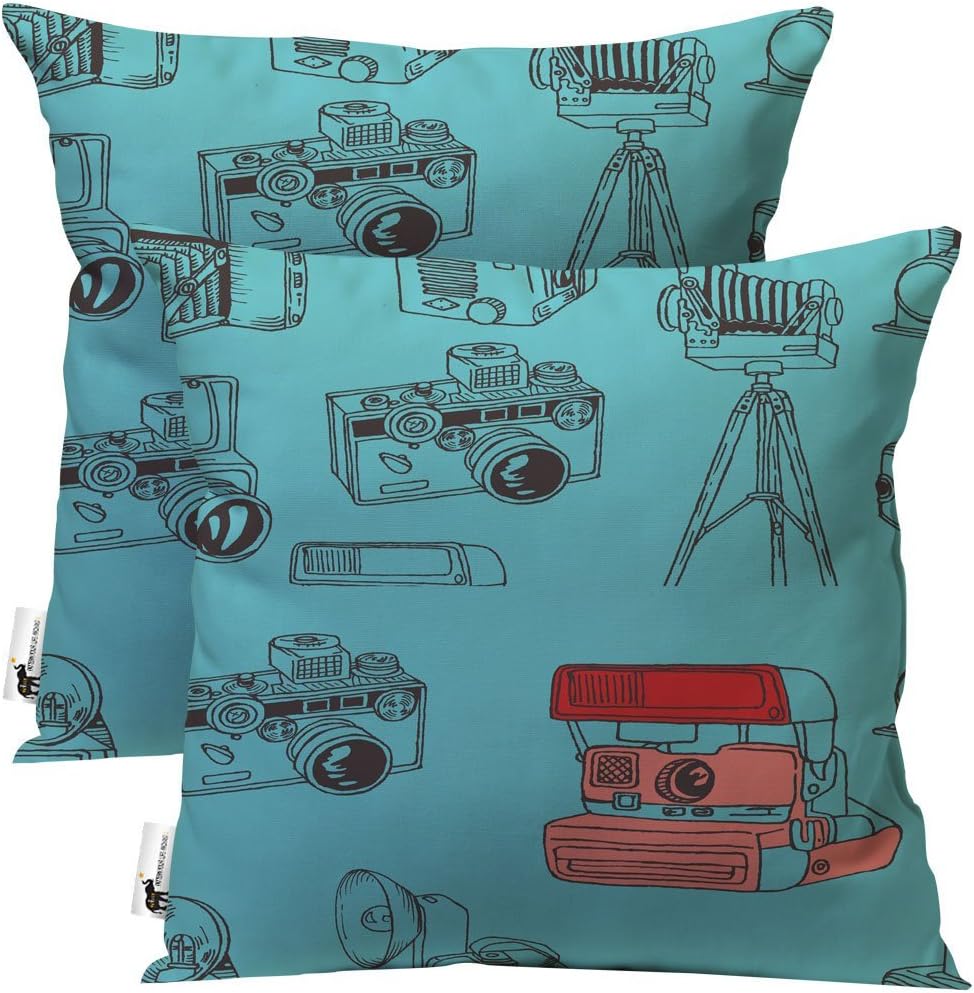 Outdoor Blue Retro Bohemian Throw Pillows - Set of 2 - Artsy Poloroid Furniture Pillows | UBU Republic (20X20)