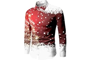 Christmas Shirts for Men Xmas Long Sleeve Button Down Shirts Snowflake Santa Claus Christmas Tops Holiday Hawaiian Shirt