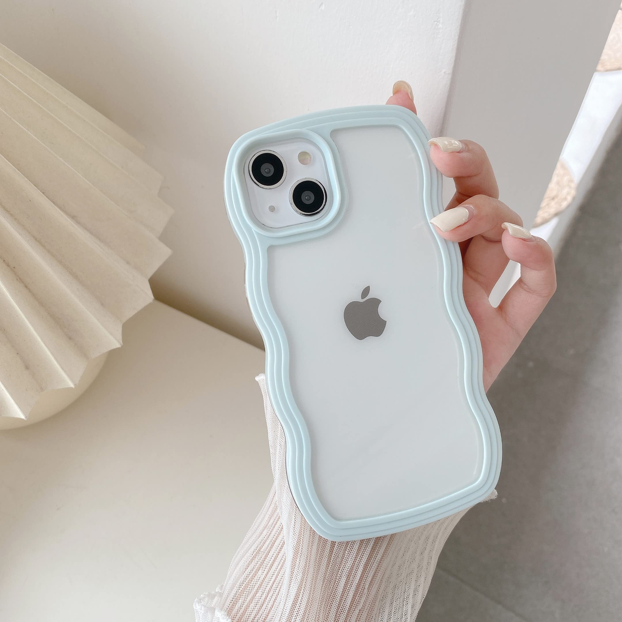QLTYPRI Compatible with iPhone 11 Pro Max Case,Cute Curly Wave Frame Clear Case for Girls Women,Transparent Soft Silicone TPU Bumper Shockproof Protective Phone Cover for iPhone 11 Pro Max- Light Blue