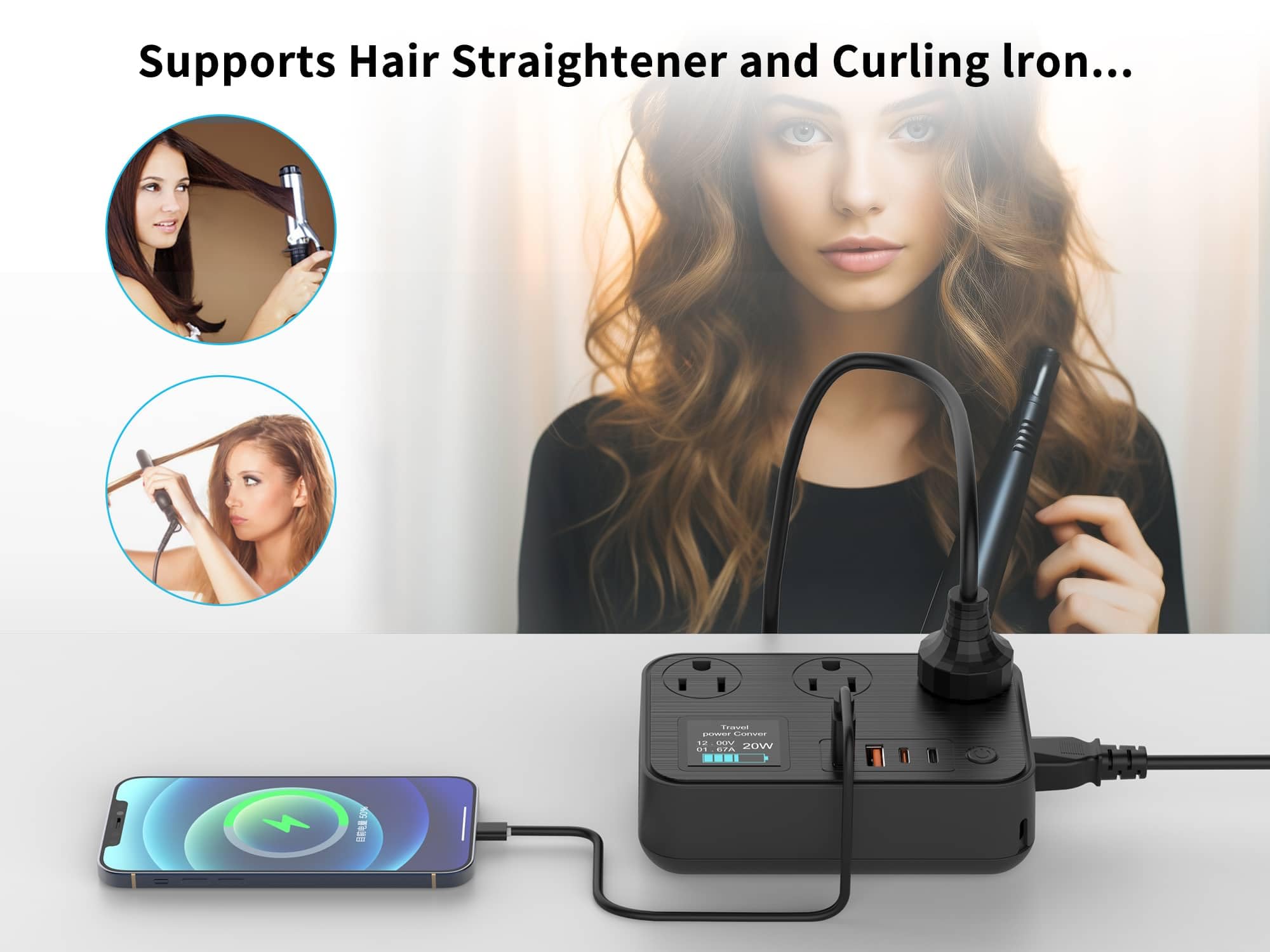 350W Converter Plug with 2 USB and 2 USB-C (20W PD) Fast Charging International Travel Converter for 220V to 110V for 100V-240V and Including US/EU/UK/India/South Africa Plugs (Black)