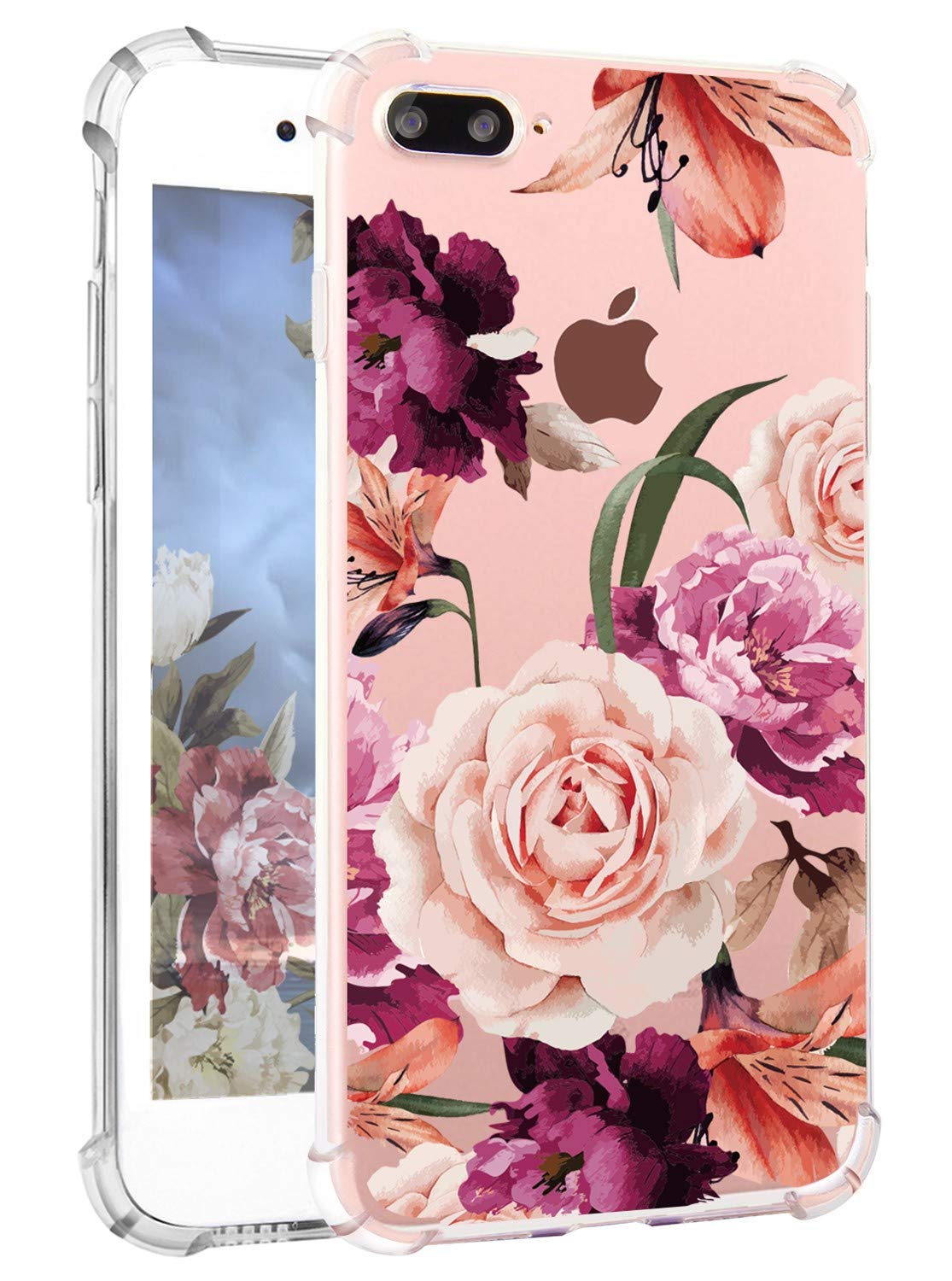 Buy Hepix Iphone 8 Plus Floral Cases Purple Flowers Iphone 7 Plus Case For Girls Pretty Pink Rose Iphone Clear Case Soft Flexible Tpu With Four Protetcive Bumpers For Iphone 7 Plus