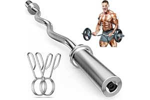 FEIKUQI 47" Olympic EZ Curl Bar for 2-inch Weight Plates, Weight Lifting, Hip Thrusts, Squat, Biceps - Home Gym Weight Bar, Curling Bar - 2 Spring Collars