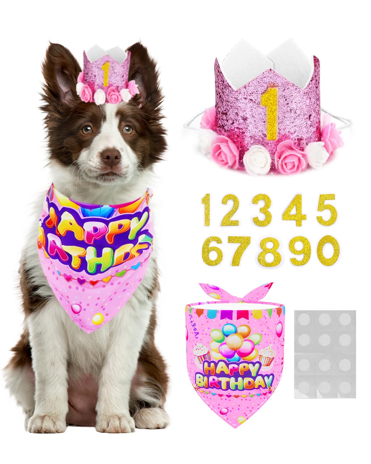 BIPY Pink Flower Crown Pet Birthday Hat Banadana Reusable Cat Dog Headwear Caps Adorable Princess Headdress Grooming Supplies Pet Party Celebration Decoration