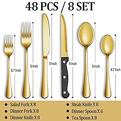 48 Pcs Gold Silverware Set with Steak