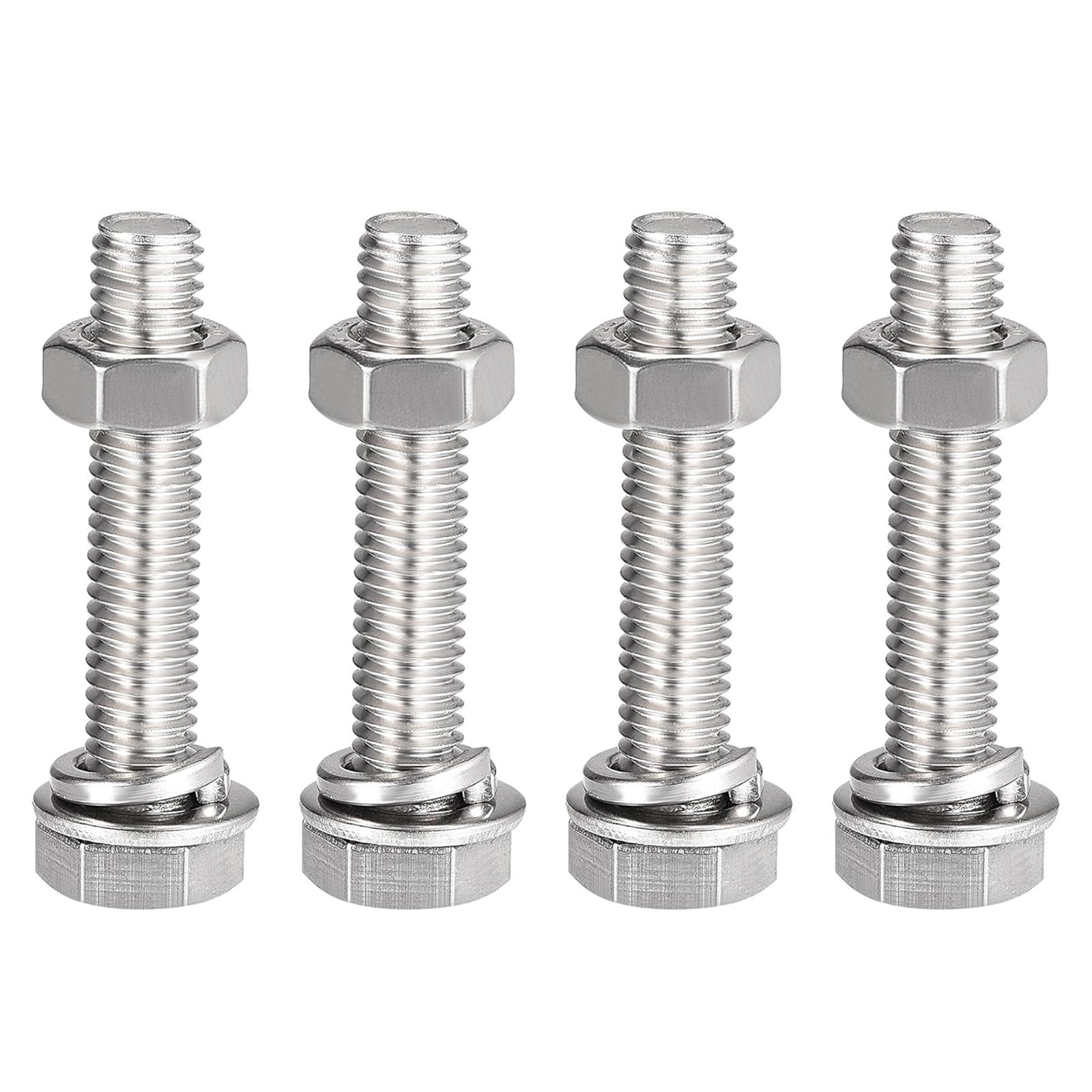 Boxonly M8x40mm Hex Head Screws Bolts, Nuts, Flat & Lock Washers Kits, 304 Stainless Steel Fully Thread Hexagon Bolts 4 Sets