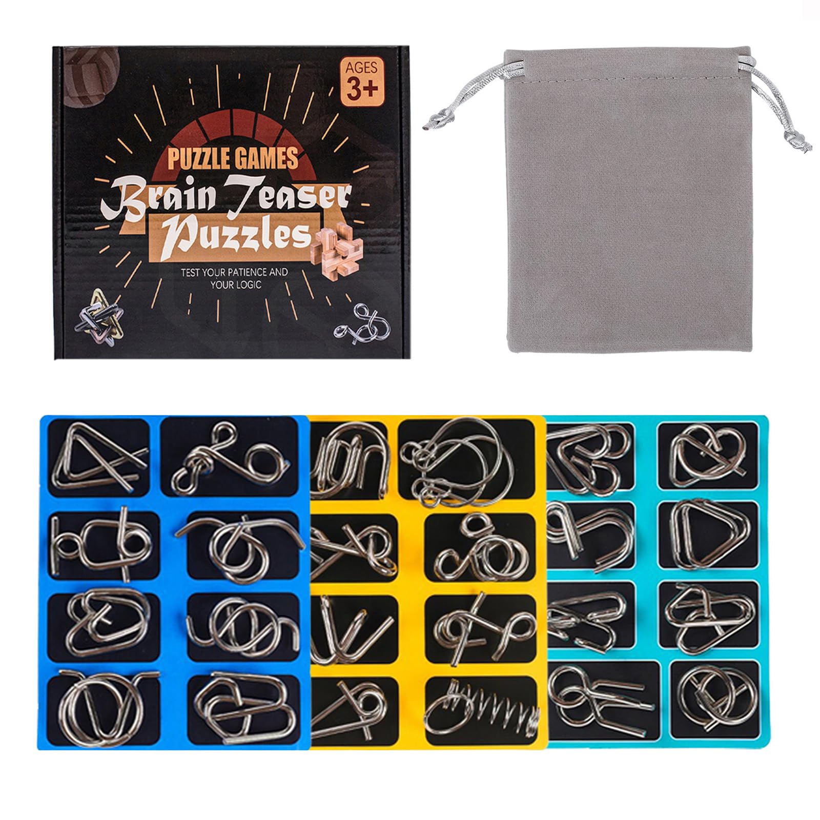 Holzsammlung Set of 24 Brain Teaser Metal Wire Puzzles, Classical Mini Metal Puzzles Set, Mind Game IQ Challenge Puzzle Games IQ Test Toy Knots Lock Puzzle Gift for Adults Teenagers Kids โ image 1