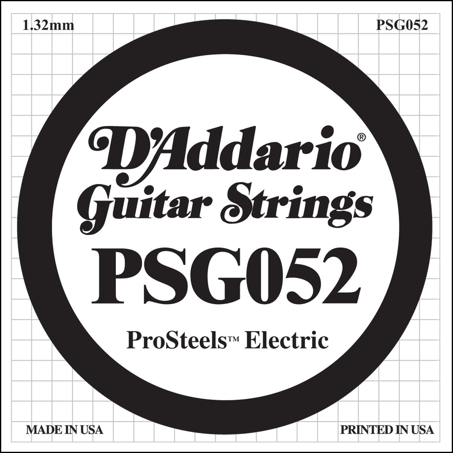 D'Addario PSG052 0.052 ProSteels Single String for Electric Guitar, transparent, 052 gauge