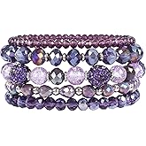 IDEAJOY Bohemian Beaded Bracelets for Women Stackable Glass Beads Stretch Bracelets Boho Multilayered Disco Ball Faceted Crystal Beads Bracelet Set Handmade Trendy Jewelry Gift for Women