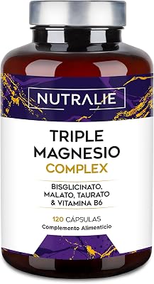 Triple Magnesio Complex Bisglicinato + Malato + Taurato Cansancio, Fatiga, Energía y Sistema Nervioso, con Vitamina B6-120 Cápsulas Nutralie