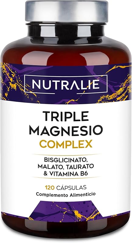 Triple Magnesio Complex Bisglicinato + Malato + Taurato Cansancio, Fatiga, Energía y Sistema Nervioso, con Vitamina B6-120 Cápsulas Nutralie — foto 1 de 6