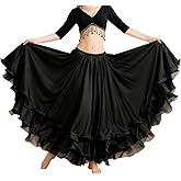Tefrica Women's 3-Layer Chiffon Hem Big Swing Skirt Belly Dance Spanish Long Skirts