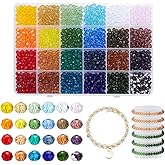 PH PandaHall 1680PCS Briolette Crystal Glass Beads, 6mm Faceted Glass Beads 24 Colors Rainbow Rondelle Loose Craft Bead for Friendship Bracelet Necklace Earring Jewelry Making Flower Bag Decoration