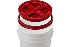 5 Gallon White Bucket & Gamma Seal Lid - Food Grade Plastic Pail & Gamma2 Screw Seal Tight Lid (Red)