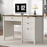 ENOUSHU Executive Desk, Modern Farmhouse Computer Desk with Drawers & Cabinet, Home Office Desk for Work Study Writing Worksp
