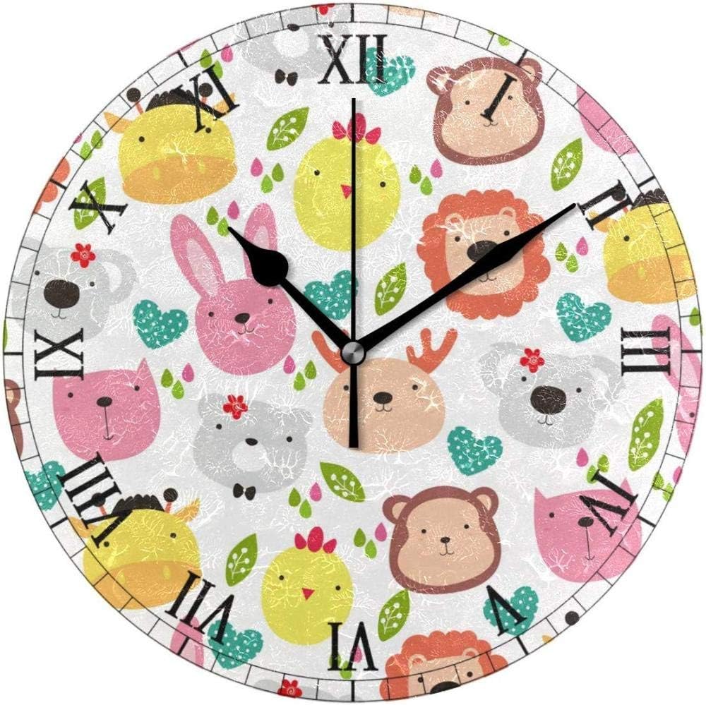 Relojes de Pared， Patrón De Corazón De Cabeza De Animal De Dibujos