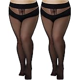 SUREPOCH 2 Pairs Plus Size Sheer Black Tights for Curvy Women 20D T Crotch Nylon Pantyhose High Waist Stockings 1X 2x 3x 4x