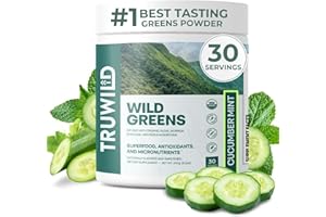 TruWild Greens Superfood Juice Powder, w/ 22+ Greens & Anti-Oxidants, Delicious Green Juice Powder, Natural Immune, Stress, Digestion Support Powder - 30 Servings Per Tub (Cucumber Mint)