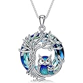 TOUPOP Owl/Hummingbird Tree of Life Necklace Sterling Silver Crystal Pendant Necklaces Jewelry Gifts for Women