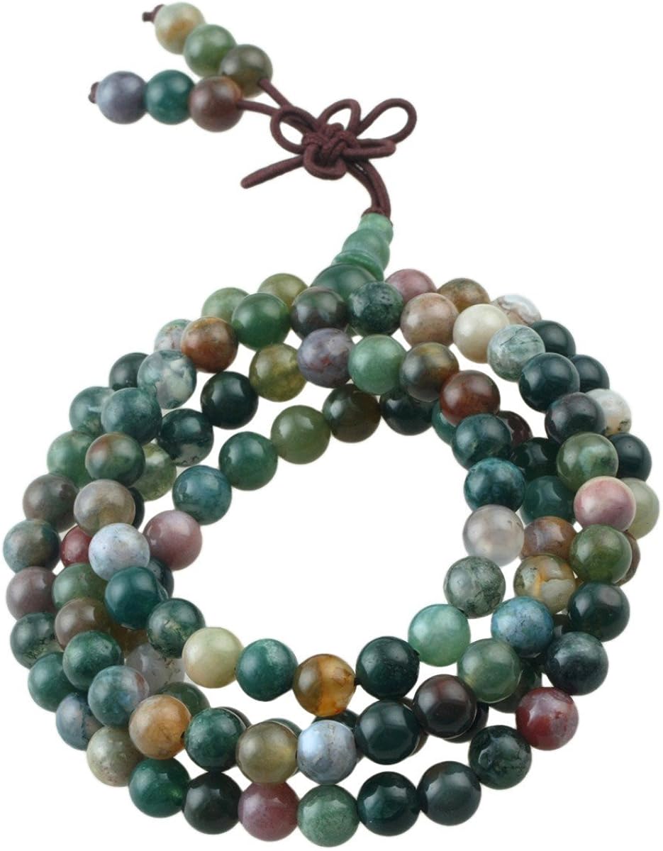 Shanxing 108 Prayer Beads Mala Bracelet Tibetan Buddhist Buddha Meditation Stone Necklace,Moss Agate, 06-moss Agate-6mm - Image 3