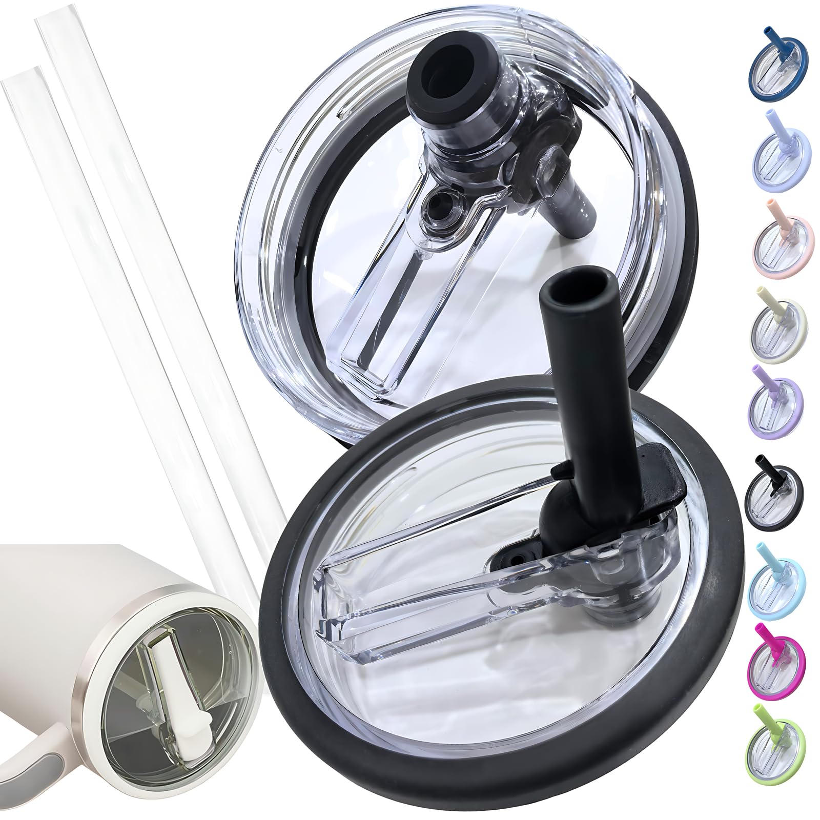 Photo 1 of **MISSING ONE STRAW ONLY**EXOasis ???????? Leak Proof Flip Straw Lid Replacement for 40oz Stanley Quencher H2.0, No Spill Accessories with Extended Straw &Enhanced Sealed Lid (Black)