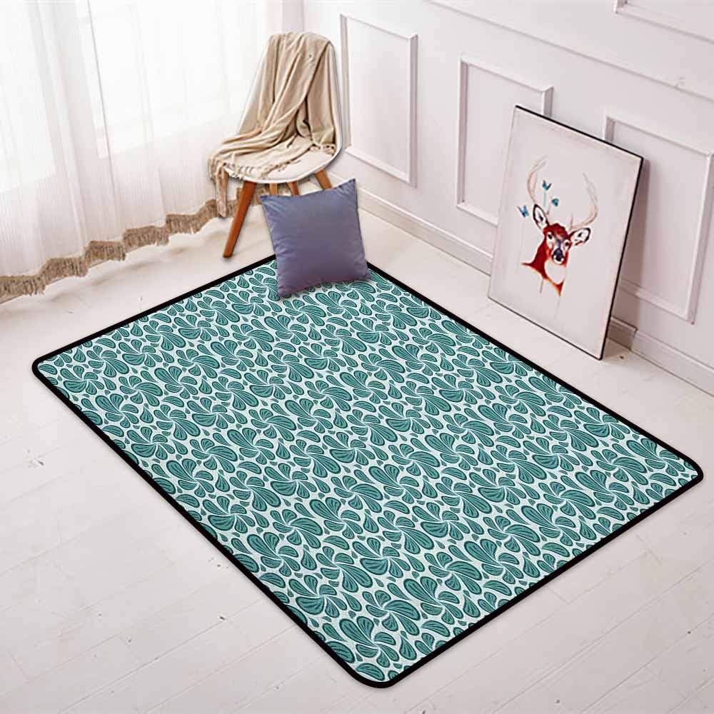 BottleTip Leaves Children's Bedroom Carpet Nature Foliage Pattern with Stripes and Paisley Inspired Motifs Pastel Background Soft Fluffy W47.2 x L59 Inch Teal White