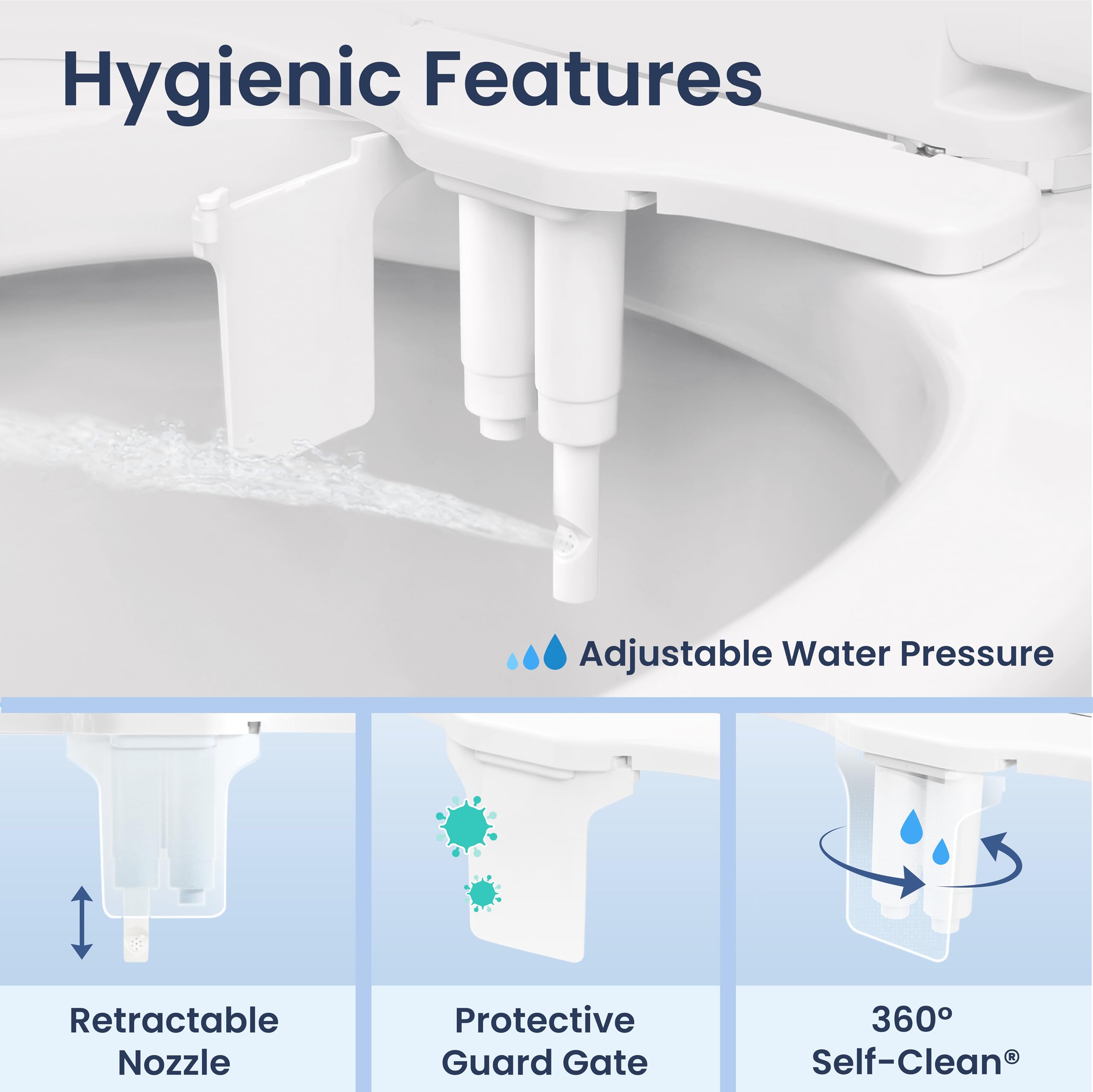 LUXE Bidet NEO 185 Plus - Dual Nozzle, Non-Electric Bidet Attachment for Toilet Seat, Patented Slide-In Install, 360° Self-Clean, EZ-Lift to Clean, Feminine & Rear Wash (White)