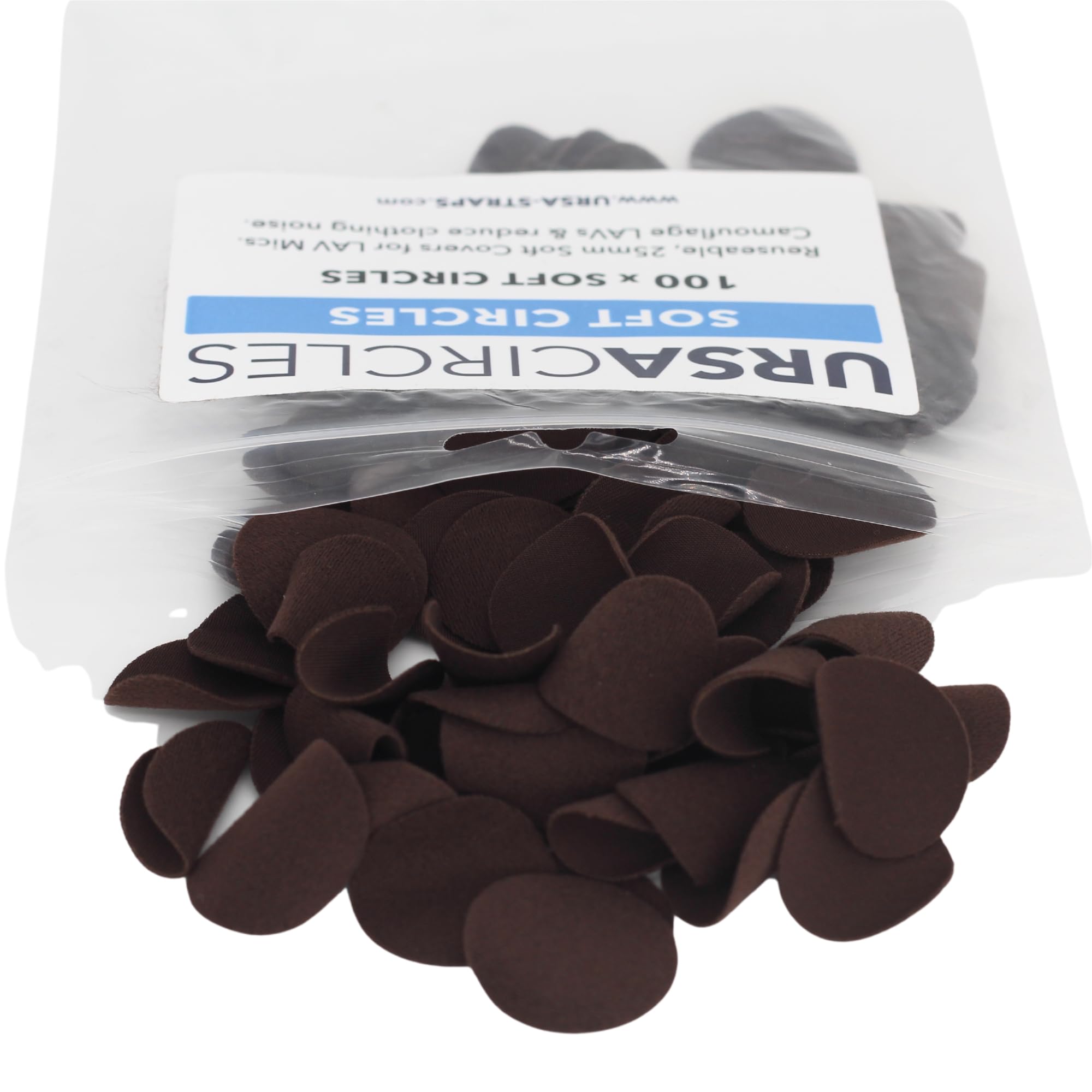 URSA Soft Circles Mic Tape: Reusable Lav Mic Tape Soft Covers | Wind Shield and Camouflage for Lavalier Mics | 100x Soft Lavalier Tape Circles | Microphone Tape Brown