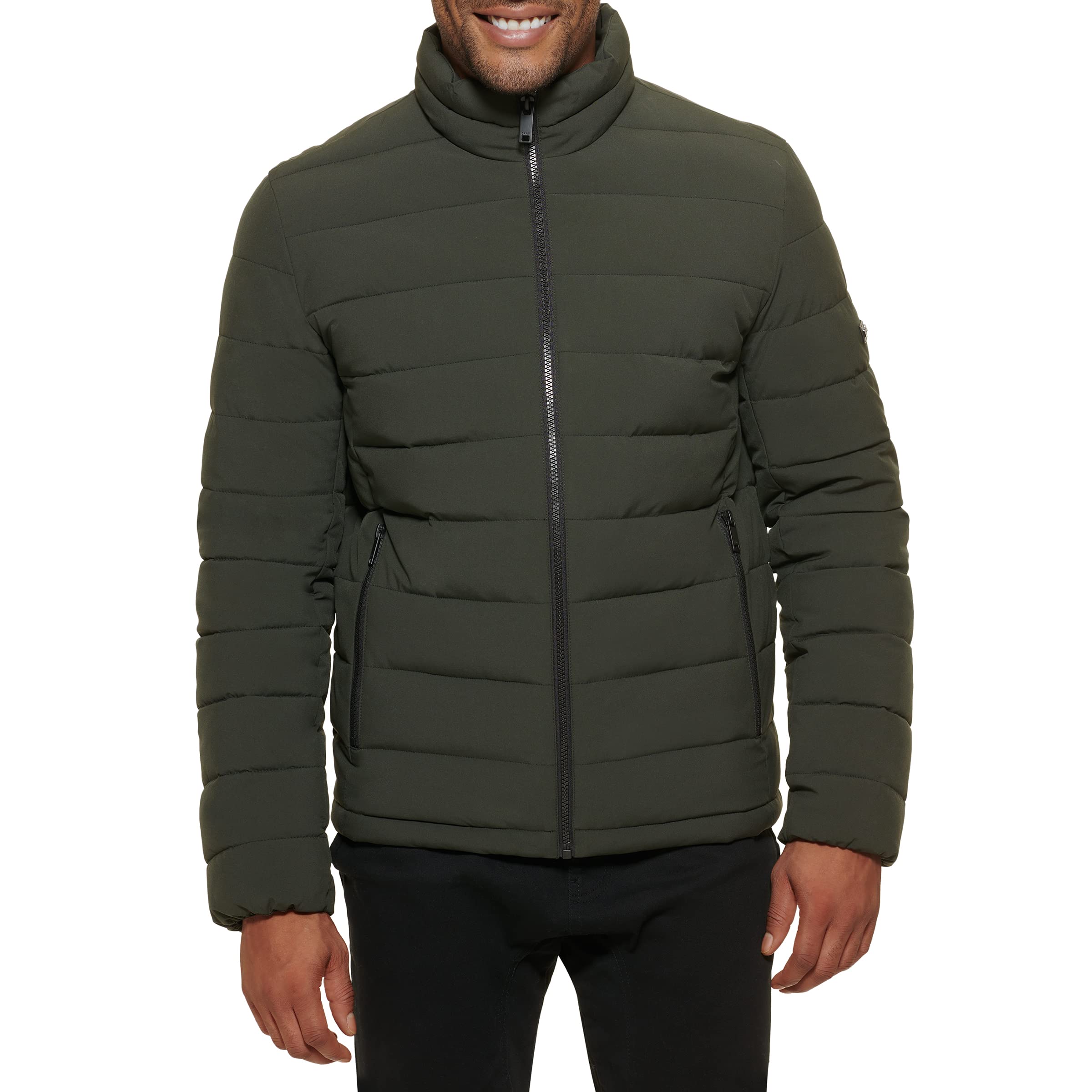 DKNY Men's Light-Weight Quilted Stand Collar Puffer