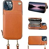 Bocasal Crossbody Wallet Case for iPhone 12 Pro Max, RFID Blocking Leather Purse Case with Card Holder, Protective Handbag Flip Cover with Zipper Wrist Strap Lanyard for Women 5G 6.7 Inch (Brown)