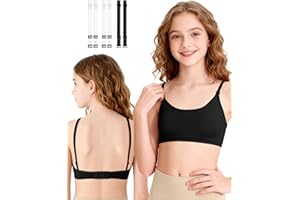 Seamless Dance Bra for Big Girls, Comfort Flex Fit Back Buckle Training Bras with Clear Straps