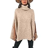 KIRUNDO Women's 2026 Fall Winter Turtleneck Poncho Sweater Fashion Chunky Knit Cape Wrap Sweaters Pullover Jumper Tops