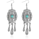 Silver Turquoise Earrings for Women Western Boho Dangle Stud Handmade Jewelry