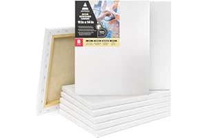 Arteza Paint Canvases for Painting, Pack of 8, 11 x 14 Inches, Blank White Stretched Canvas Bulk, 100% Cotton, 12.3 oz Gesso-
