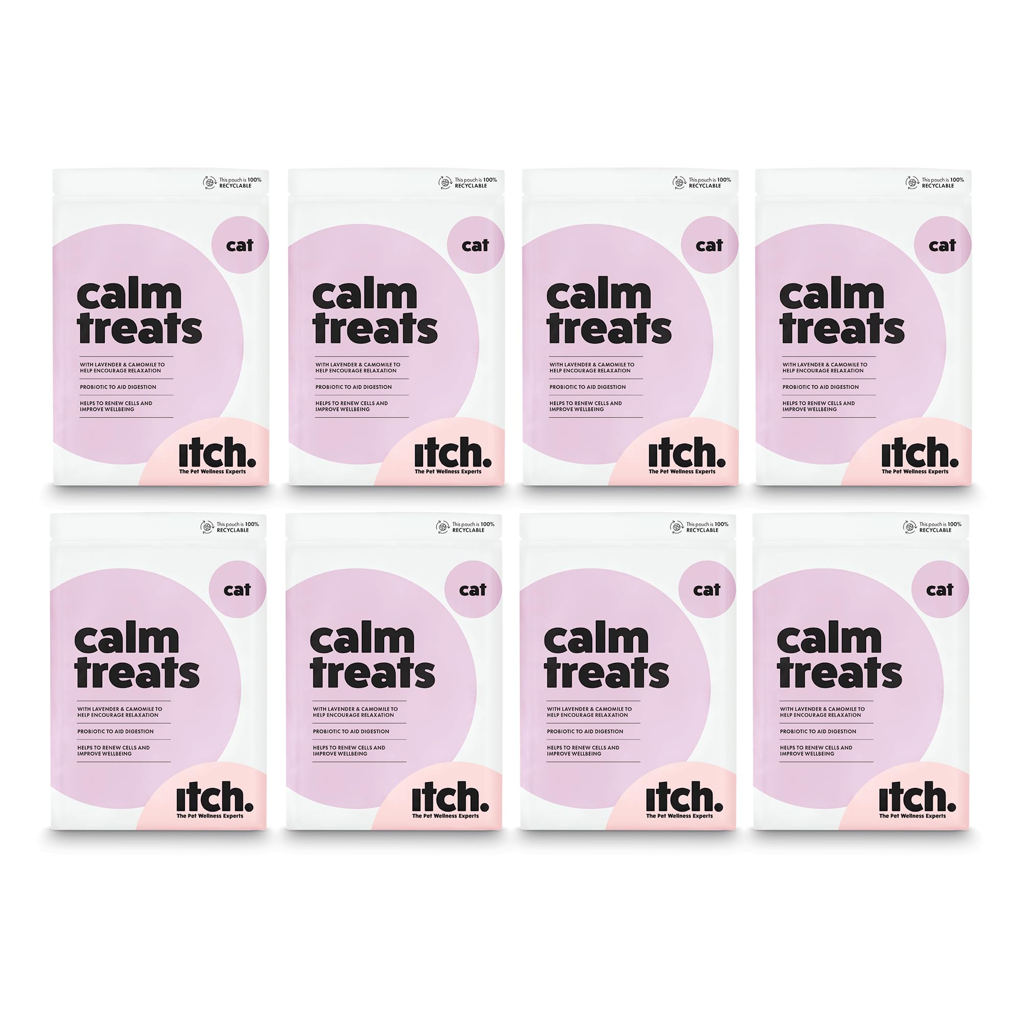 Itch - Calming Treats for Cats - Camomile, Lemon Balm, Ginger Oil, Magnesium for Natural Relaxation - 8-Pack