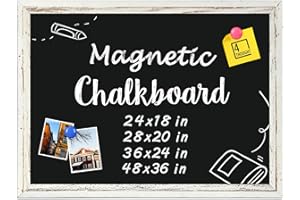 4 THOUGHT Magnetic Chalkboard, 24" x 36" Chalk Board for Wall Vintage White Framed Decorative Blackboard Menu Board for Home, Office, School, Kitchen, Cafe