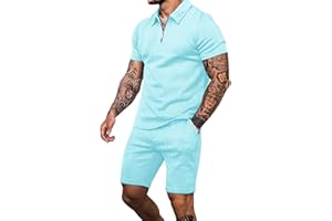 Babioboa Men's Short Sleeve Polo Shirt & Shorts set Summer Two Piece Outfits 3 Pockets zip Tracksuit Casual Athletic Sports